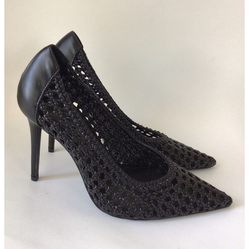 NEW ZARA Basic Collection Black Woven Pointed Toe High Heel Pumps - Picture 6 of 11
